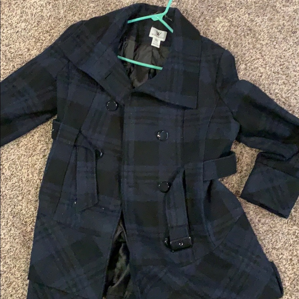 Plaid blue & black pea coat